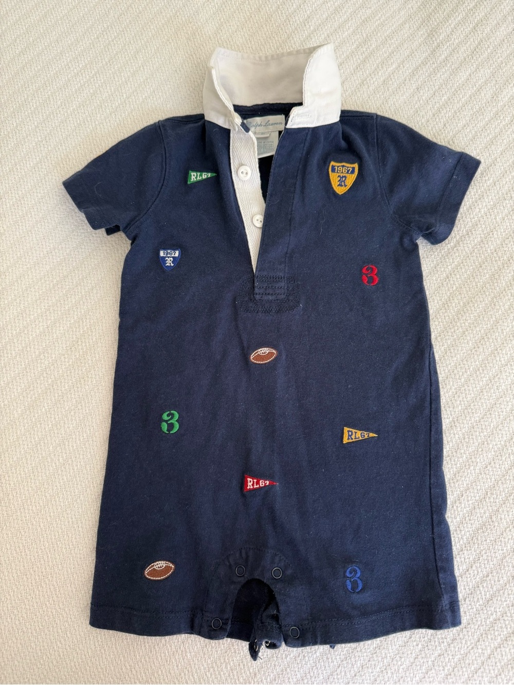 Ralph Lauren Navy Short-Sleeve Polo Embroidered football sports motif